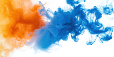Fototapeta premium Gradient of blue, orange colors in abstract scene. Vibrant blue, orange smoke flows in smooth, swirling motion. Isolated alpha background highlights colors. Colors transition from deep blue to orange