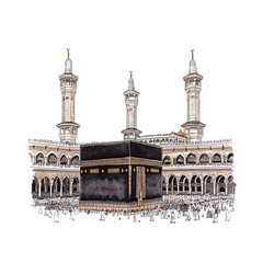 Holy kaaba in mecca saudi arabia hand drawn sketch vector illustration