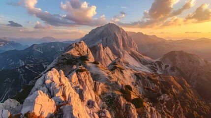 Triglav mountain peak at sunrise. 