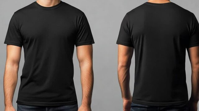 Man wearing black t - shirt front and back mockup no face 4K Video, black t-shirt, Plain black t - shirt mockup design, footage, 4k footage, videos, video clip, slow motion, video wallpaper, animation