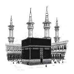 Holy kaaba in mecca saudi arabia hand drawn sketch vector illustration