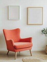 Contemporary Living Room with Coral Chair and Artwork