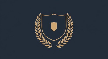 Elegant logo design with classic navy blue shield or laurel wreath, simple yet sophisticated color scheme conveying luxury and elegance on a solid background.


