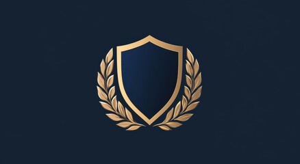 Elegant logo design with classic navy blue shield or laurel wreath, simple yet sophisticated color scheme conveying luxury and elegance on a solid background.

