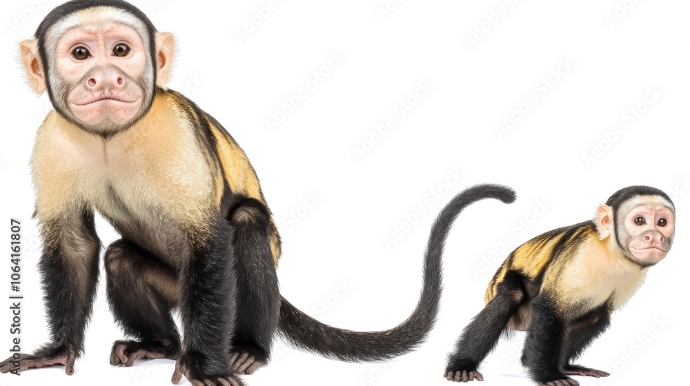 Poster pair of capuchin monkeys sitting together in a playful pose generative ai