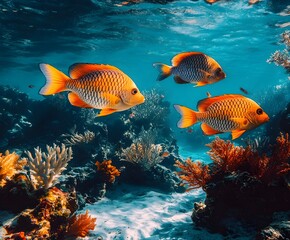 Fototapeta premium Fish swimming through a vibrant coral reef