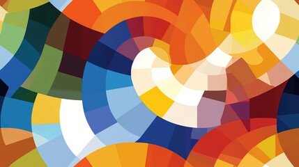 Obraz premium A colorful circular design on a red, yellow, blue, green, orange, and white background