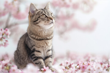 Fototapeta premium grey cute cat with gray eyes close up. AI Generated 