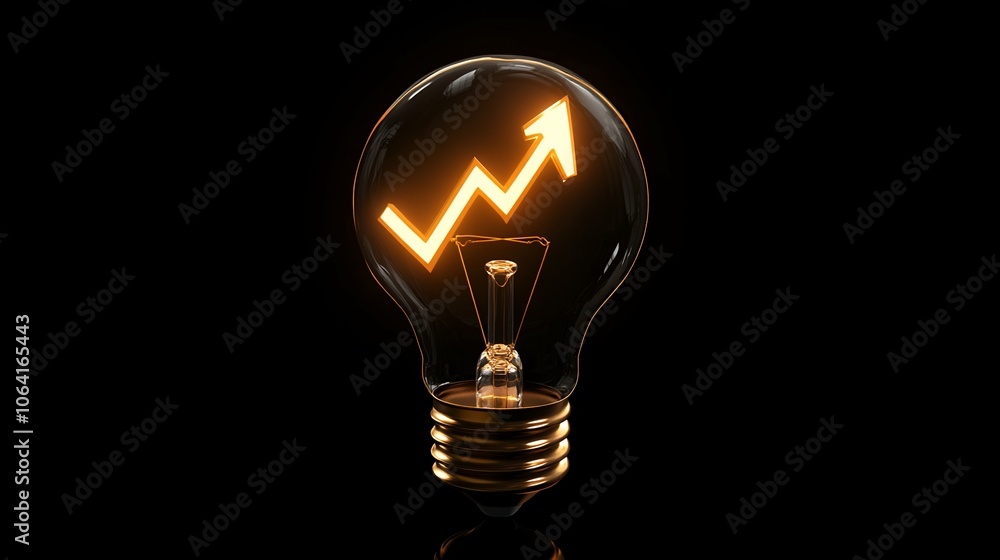 Poster a light bulb with an upward arrow inside glows in the dark.