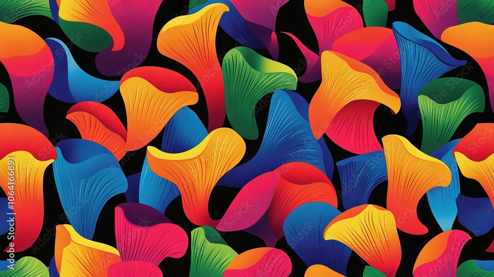 Poster a multicolored pattern of different shapes and sizes on a solid black background