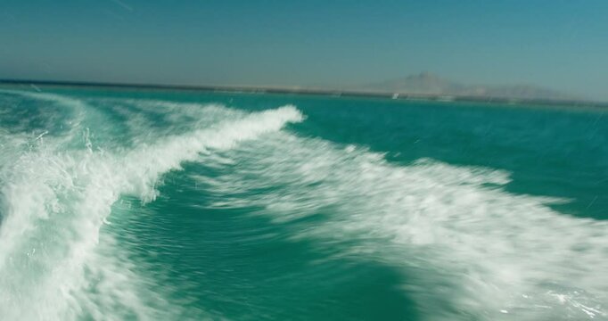 Red Sea Waves Churned by Motorboat Engine | Stern Angle 4K Video