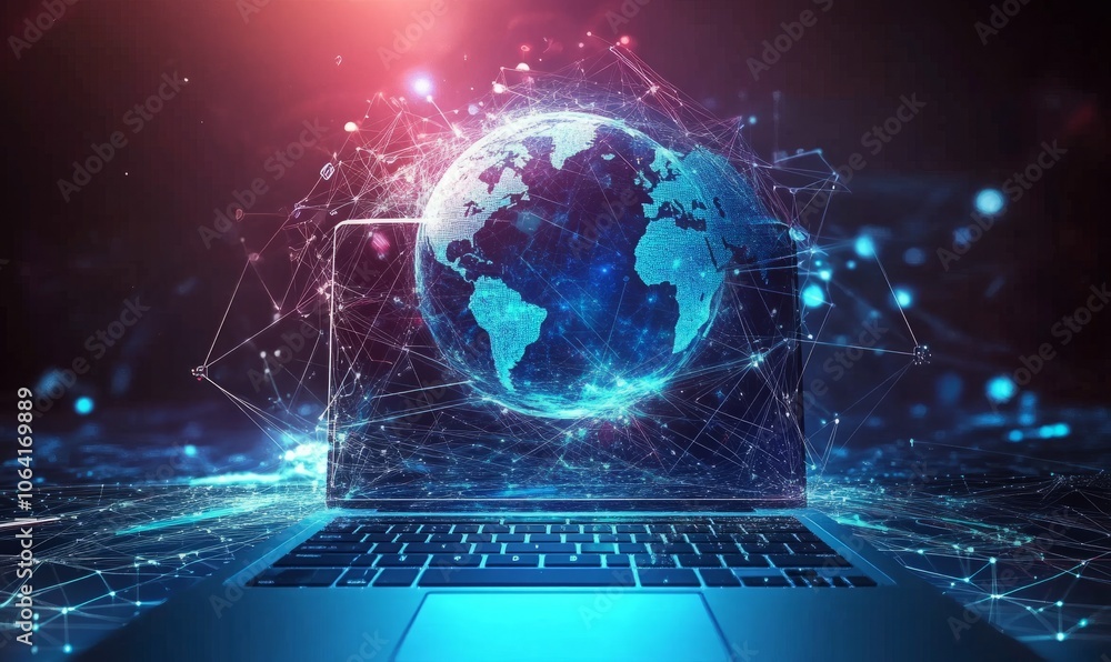 Poster ai image laptop computer online and payment digital marketing with global internet network connectio