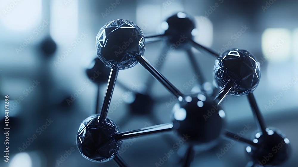 Wall mural a close-up of a metallic molecular structure with interconnected spheres.