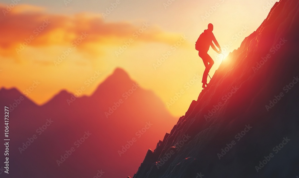 Poster an image showing a person climbing a graph chart that keeps ascending to represent financial success