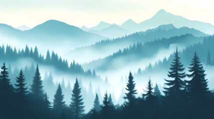 Fototapeta premium Forest in the fog. Mystical. Illustration