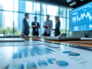 Professional team discussing financial forecasts and strategies with digital tools in a boardroom