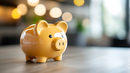 Modern and stylish photo of a yellow piggy bank on a complementary dark yellow backdrop