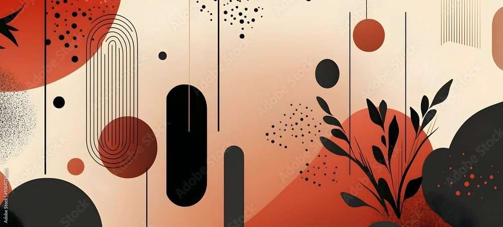 Poster an abstract design featuring a harmonious blend of warm earthy tones, organic shapes, and intricate 