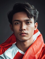Obraz premium Energetic Young Athlete in Sports Uniform with Flag