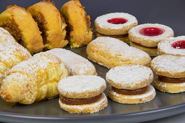 Variety of sweet, freshly baked, crunchy and soft snacks ready to share with friends