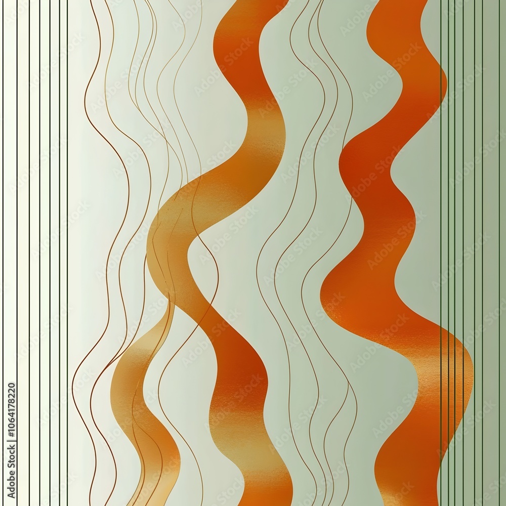 Poster a modern abstract design featuring flowing orange and gold lines against a soft green background, cr