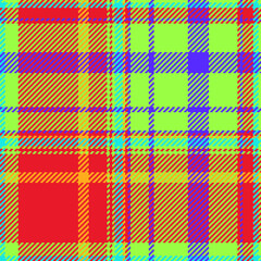 Intense plaid texture background, display check vector fabric. Diwali tartan pattern textile seamless in green and red colors.