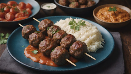 beef kofta kebab skewers on a plate