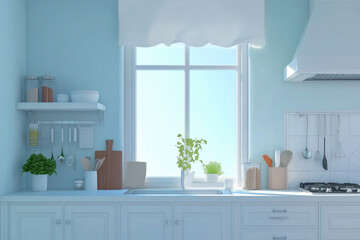White home kitchen interior with cooking cupboard
