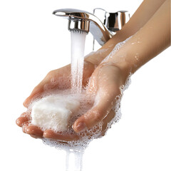 Muslim hands taking ablution before praying isolated over white background