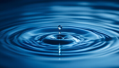 Perfect Water Drop Creating Ripples in a Calm Blue Surface