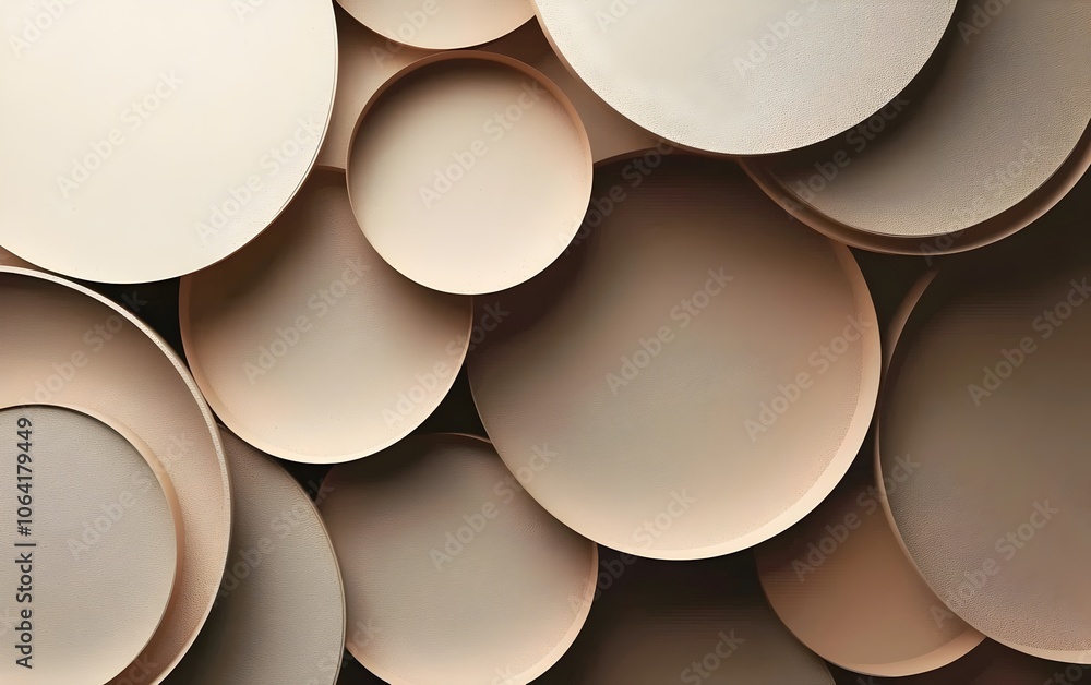 Aufkleber an abstract composition of overlapping circular shapes in various shades of beige and cream, creatin