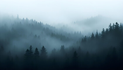 Captivating Foggy Forest with Towering Evergreens