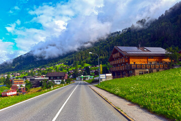 Montafoner Stra&szlig;e (L 188) vor St. Gallenkirch in Vorarlberg/&Ouml;sterreich