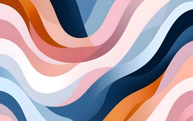 Obraz premium A vibrant abstract design featuring flowing waves in shades of coral, navy blue, and pastel colors. The fluid patterns create a sense of movement and tranquility.