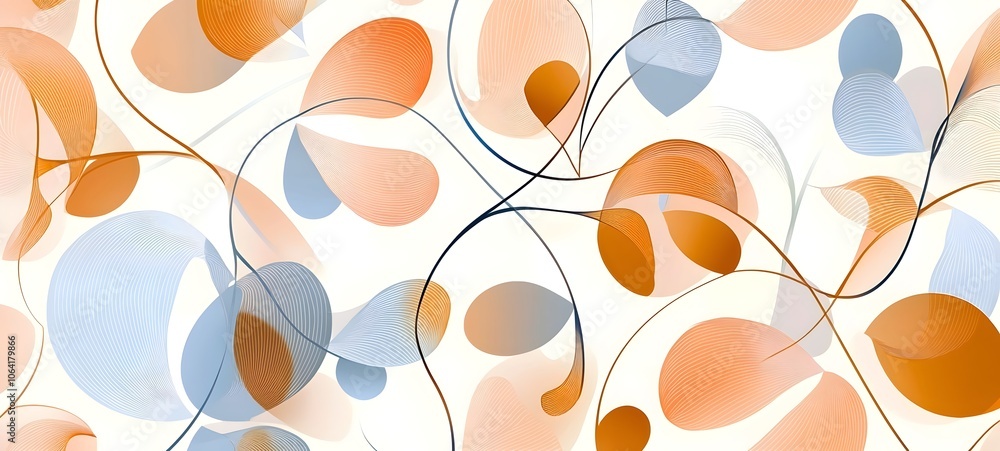 Poster abstract design featuring gentle curves and flowing shapes in warm orange and soft blue tones, creat