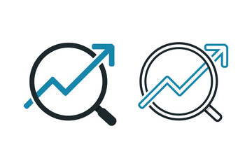 Search icon with increasing graph. Vector illustration