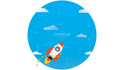 christmast background contain snowman ride the rocket for party to the sky,  isolated in blue sky , suitable for christmas themes space adventure