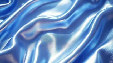 Obraz premium Smooth blue satin fabric with soft waves and folds.