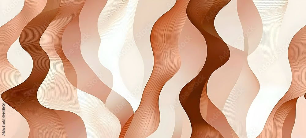 Poster a stunning abstract pattern featuring flowing waves in soft tones of beige and terracotta, creating 