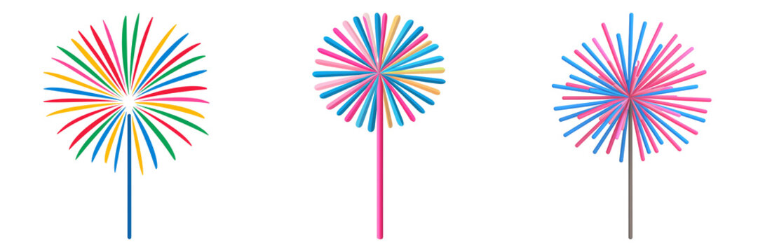 Vibrant Colorful Fireworks Created with Straws on a Black Background