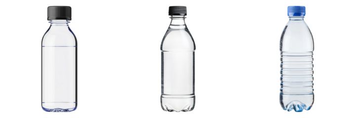 Variety of Clear Plastic Water Bottles on Black Background for Refreshing Beverage Options