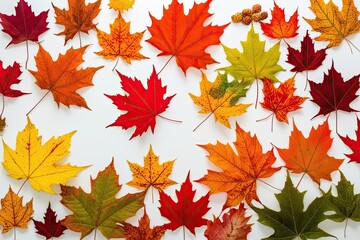 Ensemble of Vibrant Autumn Leaves on a White Background
