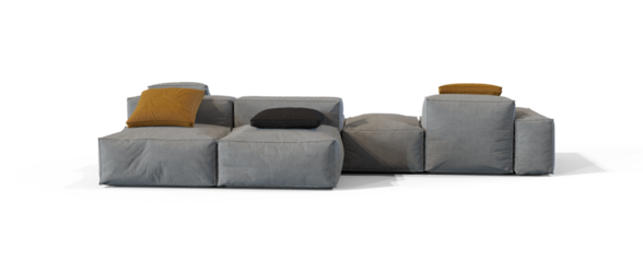 Soft modular Sofa with pillows 3d render isolated PNG on transparent background with shadow