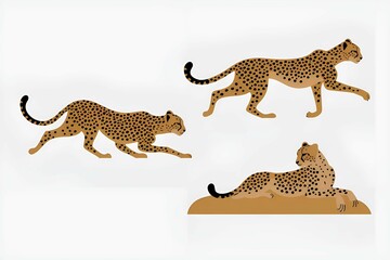 Wild Cheetah Silhouette Set African Predator in Action and Rest