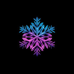 Holographic snowflake design with vibrant neon colors on black background