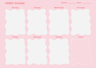 Weekly planner with flowers, set of five styles, soft pink color, organization planner, ready to print A4, Y2K Style girly doodle style text, flower decoration