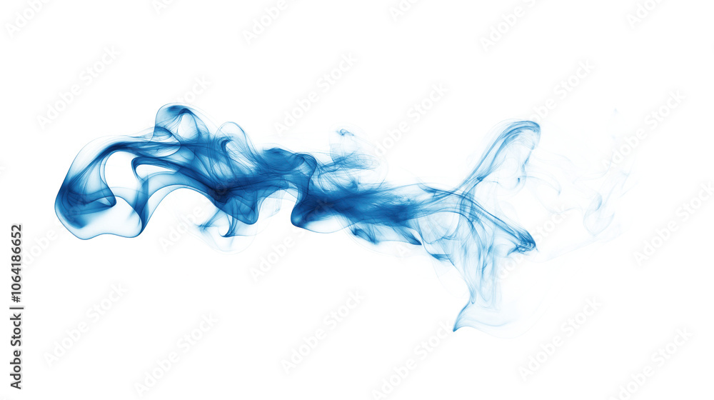 Poster blue smoke stream with wavy flowing pattern, originating from top left corner, extending to bottom r