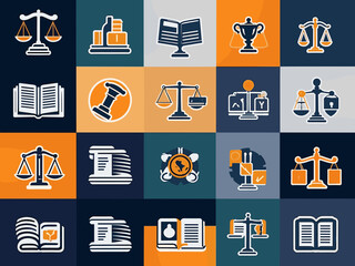 Legal services icon collection set. Containing justice, lawyer, notaries, law, immigration, advocacy, contracts icon. Simple flat vector illustration.