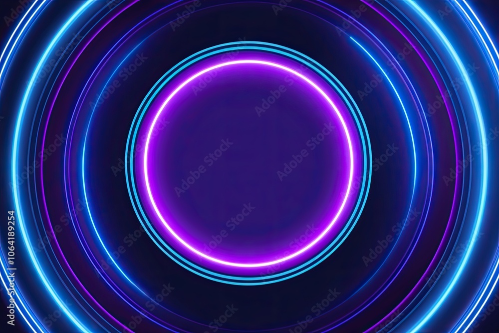 Poster modern blue and purple neon round frame design for technology and user interface concepts