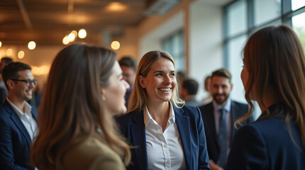 Networking Businesswomen Smiling and Talking at Professional Conference